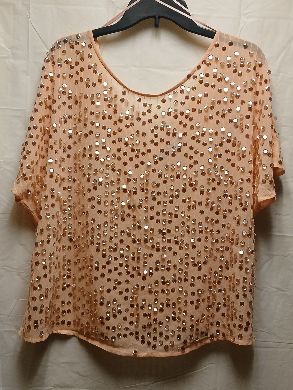Jennifer Lopez Embellished Peach Sequin Short-Sleeve Women's Top